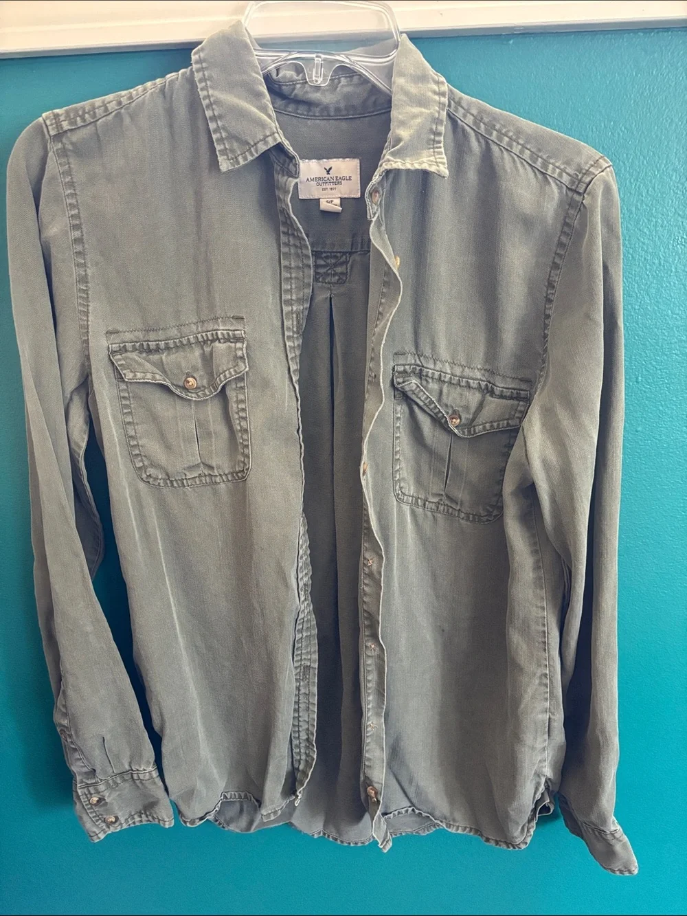 American Eagle Outfitters Olive Green Button-Front Shirt Jacket